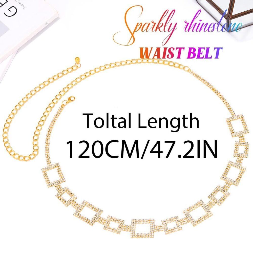 2975 Sparkly Rhinestone Dress Belt Silver Crystal Chain Belts Fashion - Picture 3 of 8